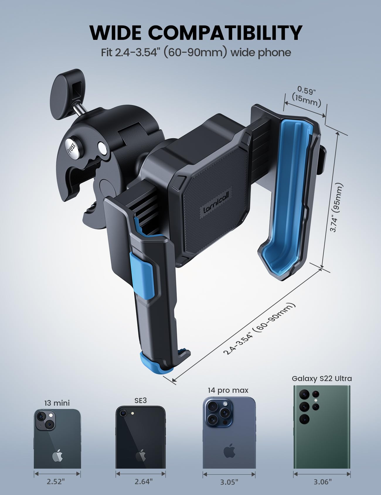 Lamicall Motorcycle Phone Mount Holder - [Camera Friendly] [1s Lock] Bike Phone Holder Handlebar Clamp, Bicycle Scooter Phone Clip, Gifts for iPhone 17, 16, 15 Pro Max, Galaxy S25 Ultra, 4.7-7" Phones