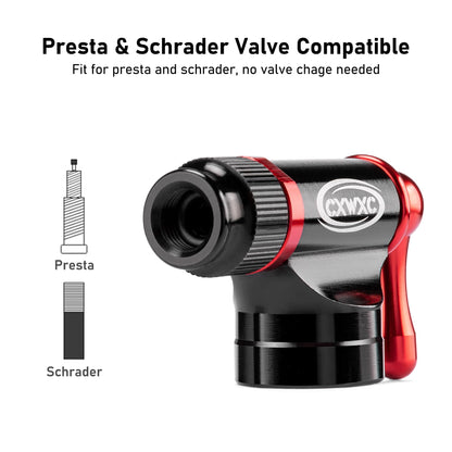 CO2 Inflator Kit with 16g/ 25g CO2 Cartridges - Presta & Schrader Valve Compatible - CO2 Bike Pump for Road and Mountain Bikes