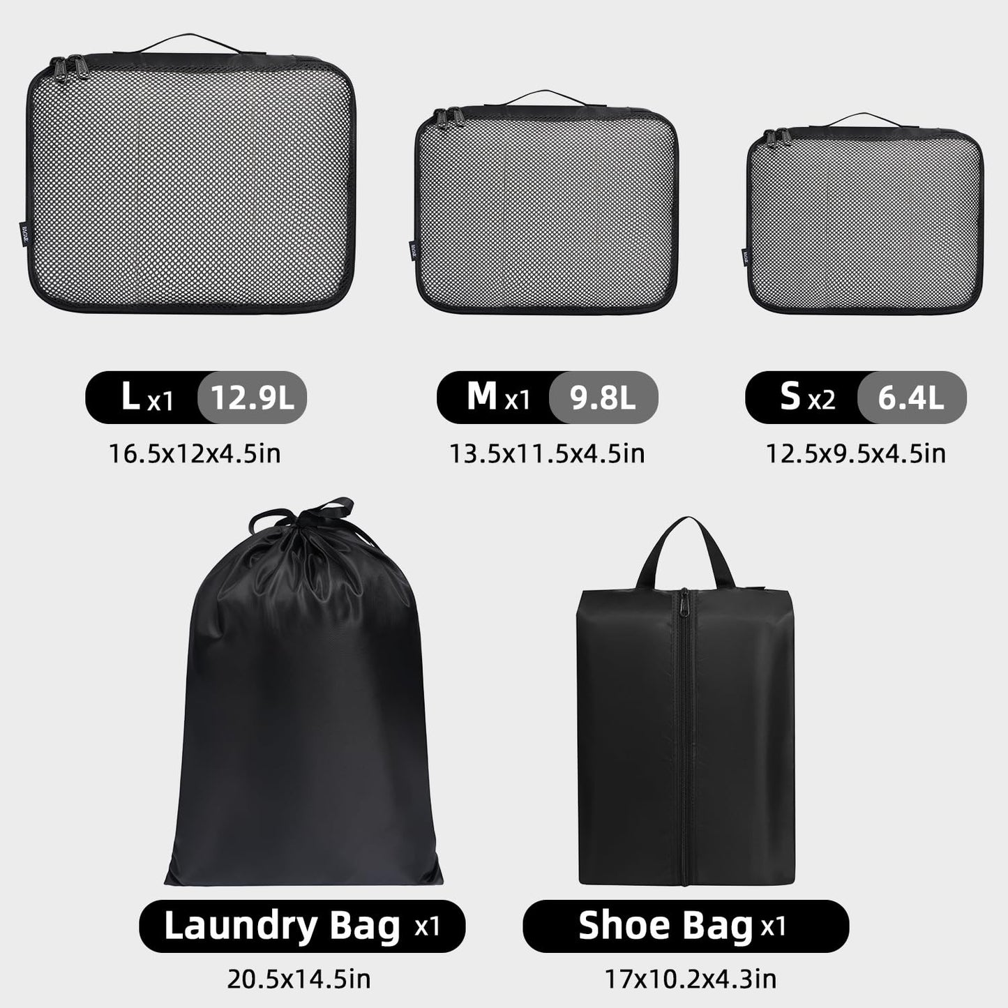 BAGAIL 8 Set Packing Cubes Luggage Packing Organizers for Travel Accessories-Jet Black