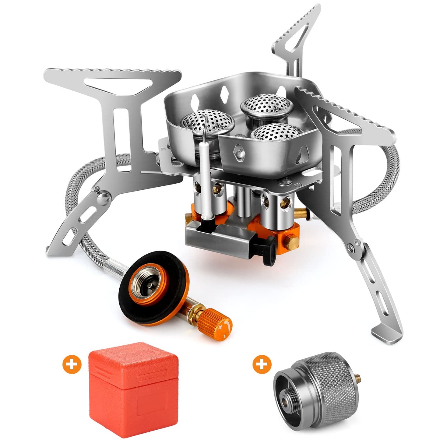 Odoland 3500W/6800W Windproof Camp Stove Camping Gas Stove with Fuel Canister Adapter, Piezo Ignition, Carry Case, Portable Collapsible Stove Burner for Outdoor Backpacking Hiking and Picnic