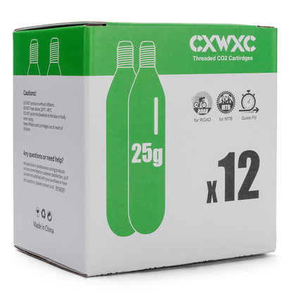 CXWXC 16g / 25g Threaded CO2 Cartridges or CO2 Inflator for Bike Tires - Cartridge for CO2 Inflator with Threaded Connection, CO2 Pump for Road and Mountain Bikes