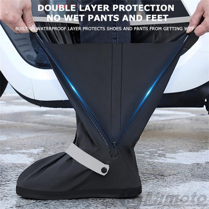 Waterproof Motorcycle Boot Covers, Heavy Duty Rain Overshoes with Non-Slip Rubber Sole (Large)