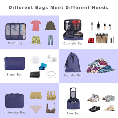 BAGAIL 8 Set Packing Cubes Luggage Packing Organizers for Travel Accessories-Jet Black