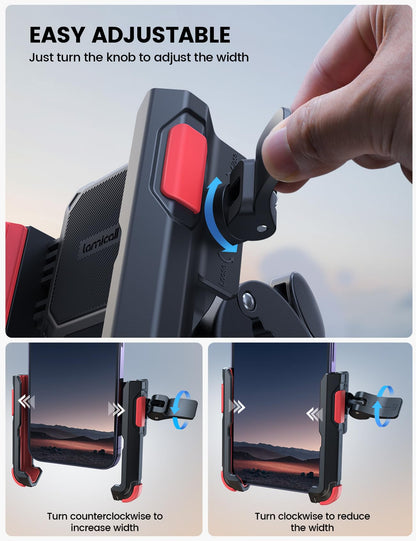 Lamicall Motorcycle Phone Mount Holder - [Camera Friendly] [1s Lock] Bike Phone Holder Handlebar Clamp, Bicycle Scooter Phone Clip, Gifts for iPhone 17, 16, 15 Pro Max, Galaxy S25 Ultra, 4.7-7" Phones