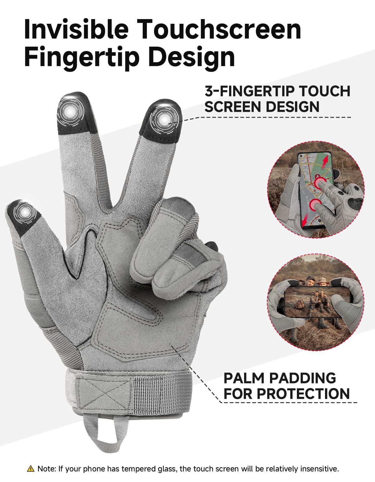 KEMIMOTO Tactical Gloves for Men, Touchscreen Motorcycle Gloves with Hard Shell & Palm Padding for Sports Motorcycle Cycling Tactical Airsoft Paintball Hunting Hiking Camping Climbing
