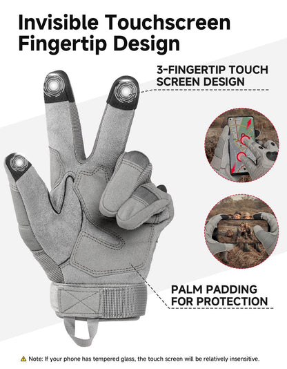 KEMIMOTO Tactical Gloves for Men, Touchscreen Motorcycle Gloves with Hard Shell & Palm Padding for Sports Motorcycle Cycling Tactical Airsoft Paintball Hunting Hiking Camping Climbing