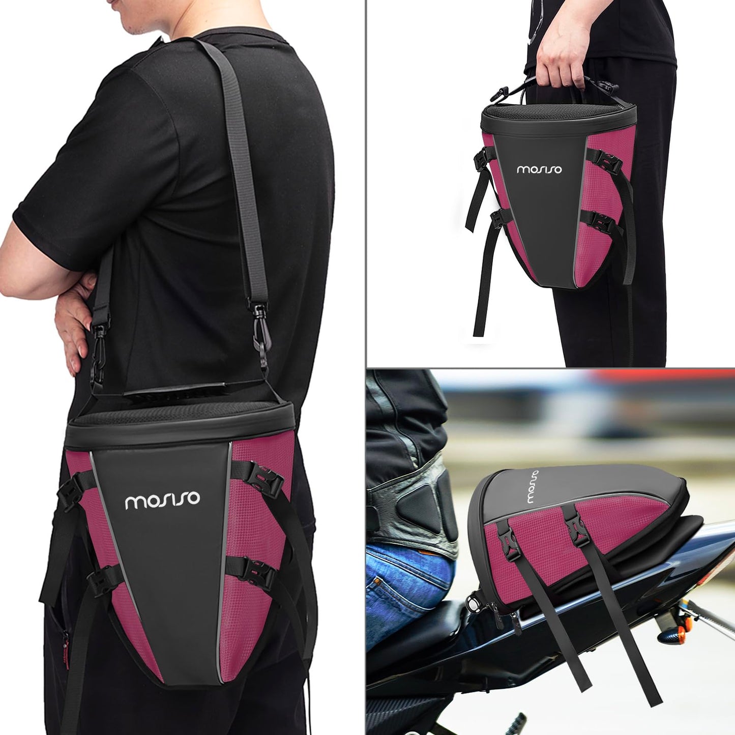 MOSISO Motorcycle Tail Bag Multifunctional Waterproof Polyester Storage Saddle Bag, 10L Outdoor Sports Motorbike Rear Seat Light Tank Handbag Tool Carry Pouch with Shoulder Strap, Black
