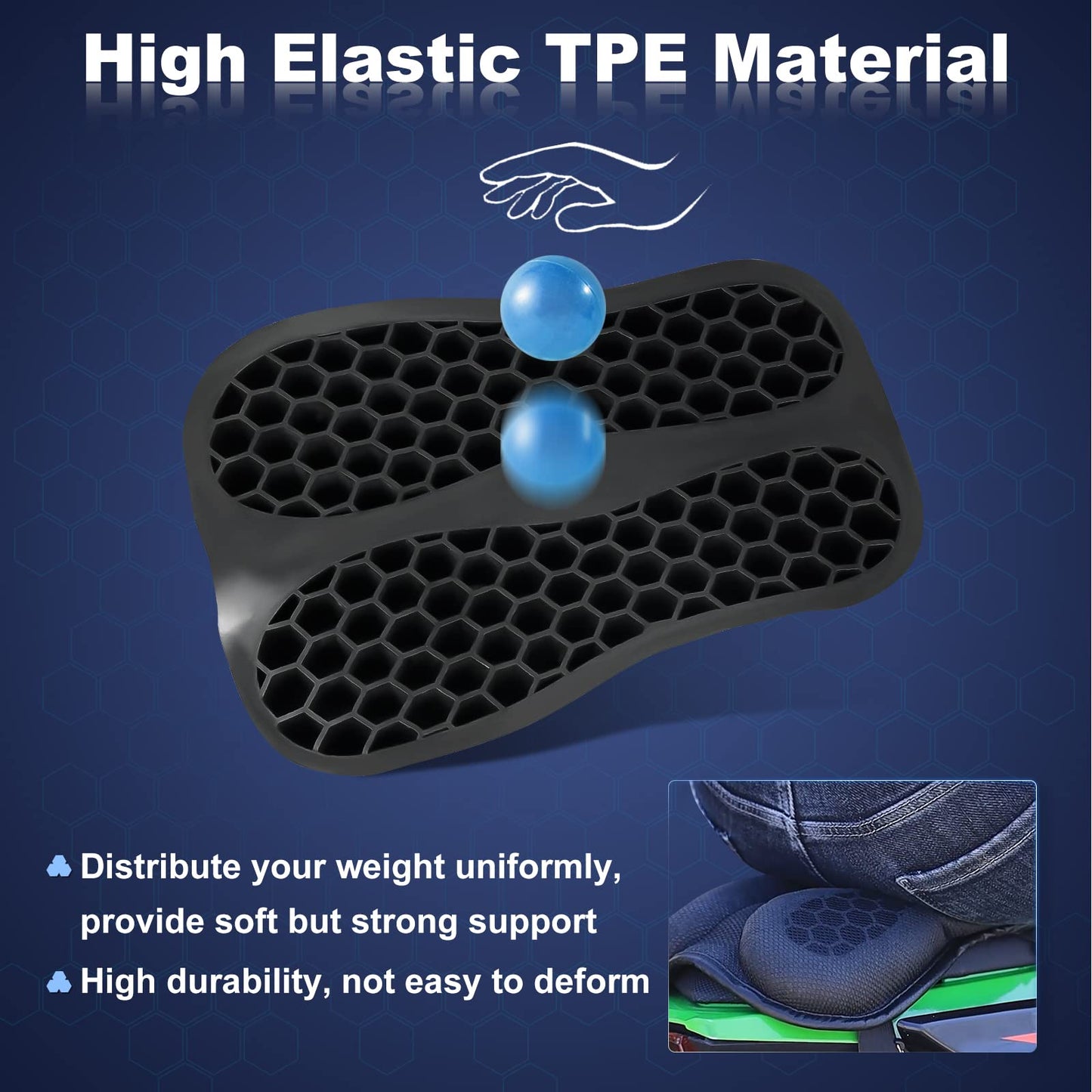 Foldable Motorcycle Gel Seat Cushion, Large 3D-Honeycomb Structure Shock Absorption & Breathable Motorcycle Gel Seat Pad for Long Rides (L)