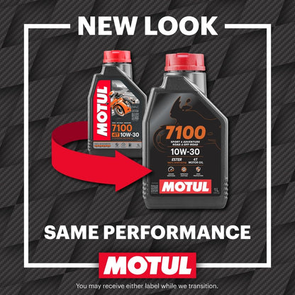 Motul 7100 4T 10W-40 Full Synthetic Motorcycle Oil - Ester Technology - API SP JASO MA2 Wet Clutch Safe - Engine and Gearbox Protection for Street Sport Adventure 4L