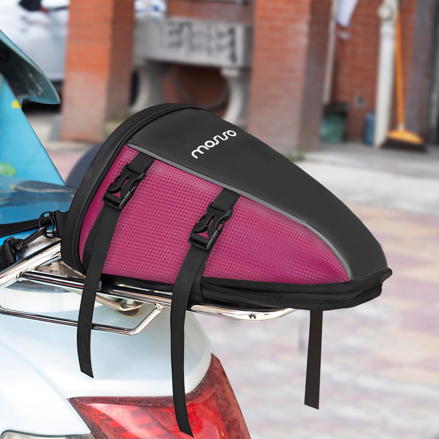 MOSISO Motorcycle Tail Bag Multifunctional Waterproof Polyester Storage Saddle Bag, 10L Outdoor Sports Motorbike Rear Seat Light Tank Handbag Tool Carry Pouch with Shoulder Strap, Black