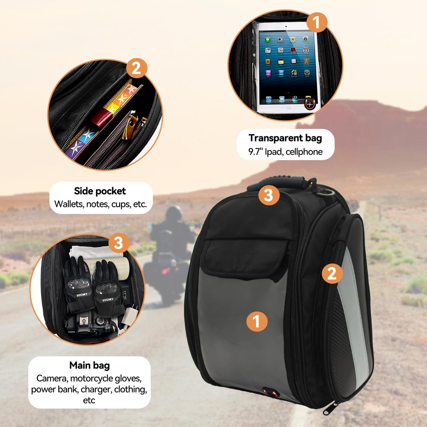 Dracarys Motorcycle Tank Bag - Oxford Saddle Black Motorbike Bag - Strong Magnetic Bag for Honda Yamaha Suzuki Kawasaki Harley