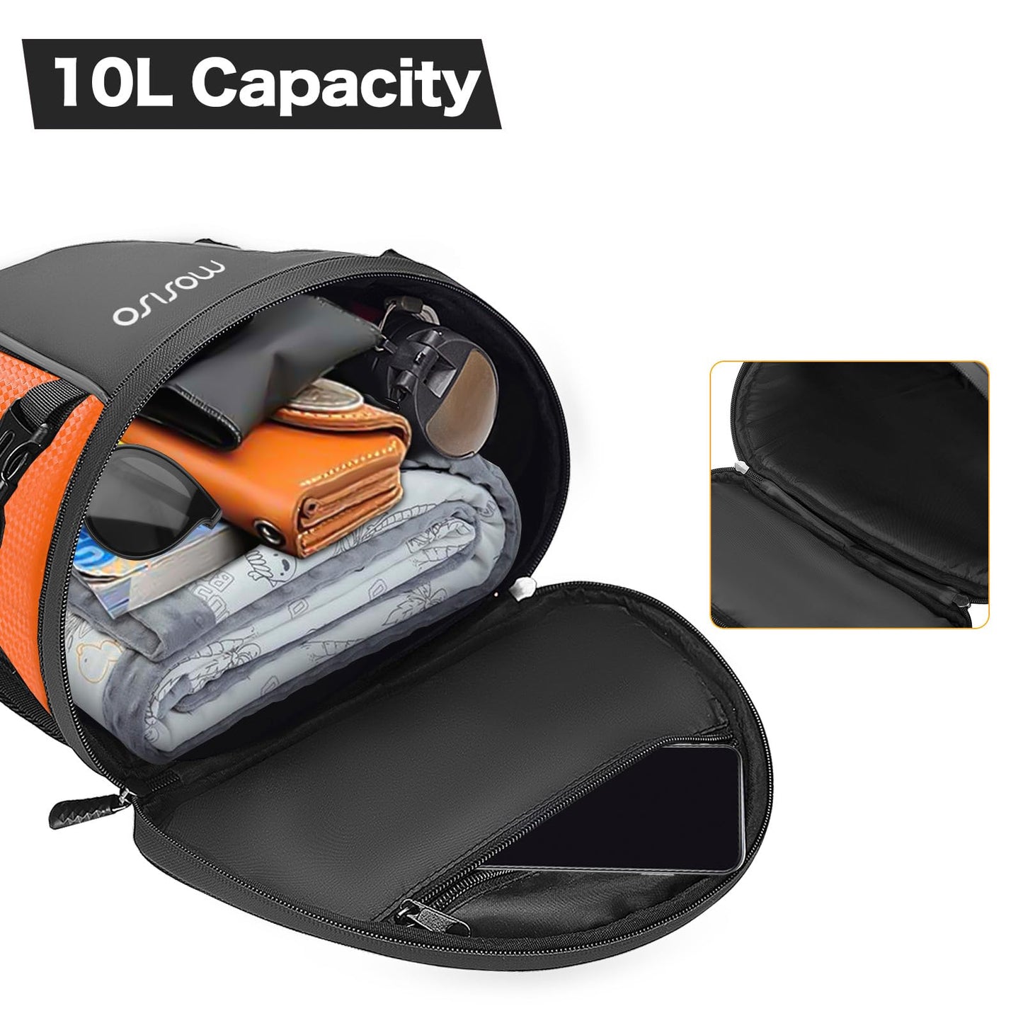 MOSISO Motorcycle Tail Bag Multifunctional Waterproof Polyester Storage Saddle Bag, 10L Outdoor Sports Motorbike Rear Seat Light Tank Handbag Tool Carry Pouch with Shoulder Strap, Black