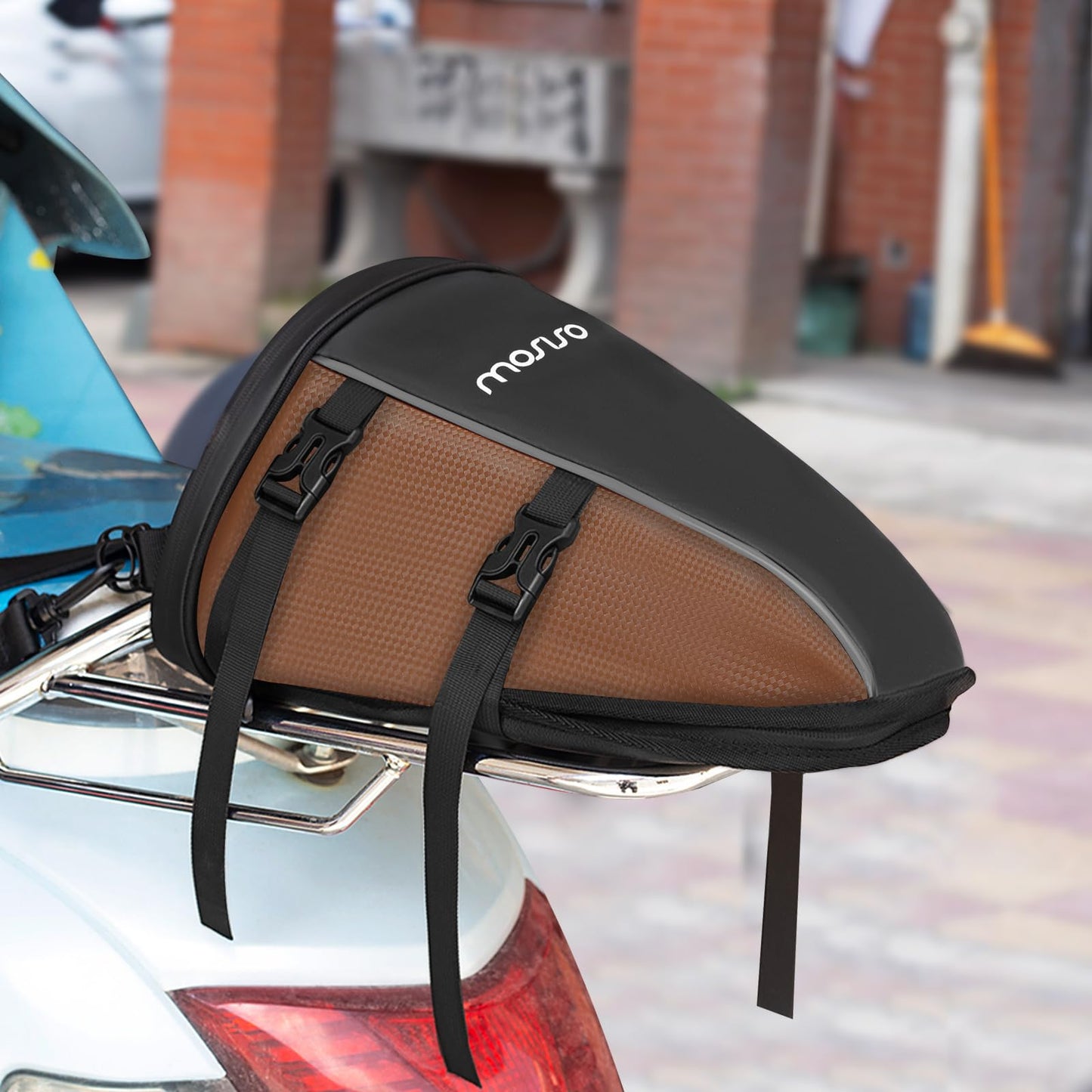MOSISO Motorcycle Tail Bag Multifunctional Waterproof Polyester Storage Saddle Bag, 10L Outdoor Sports Motorbike Rear Seat Light Tank Handbag Tool Carry Pouch with Shoulder Strap, Black