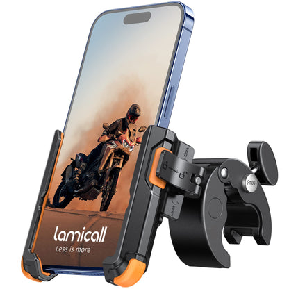 Lamicall Motorcycle Phone Mount Holder - [Camera Friendly] [1s Lock] Bike Phone Holder Handlebar Clamp, Bicycle Scooter Phone Clip, Gifts for iPhone 17, 16, 15 Pro Max, Galaxy S25 Ultra, 4.7-7" Phones