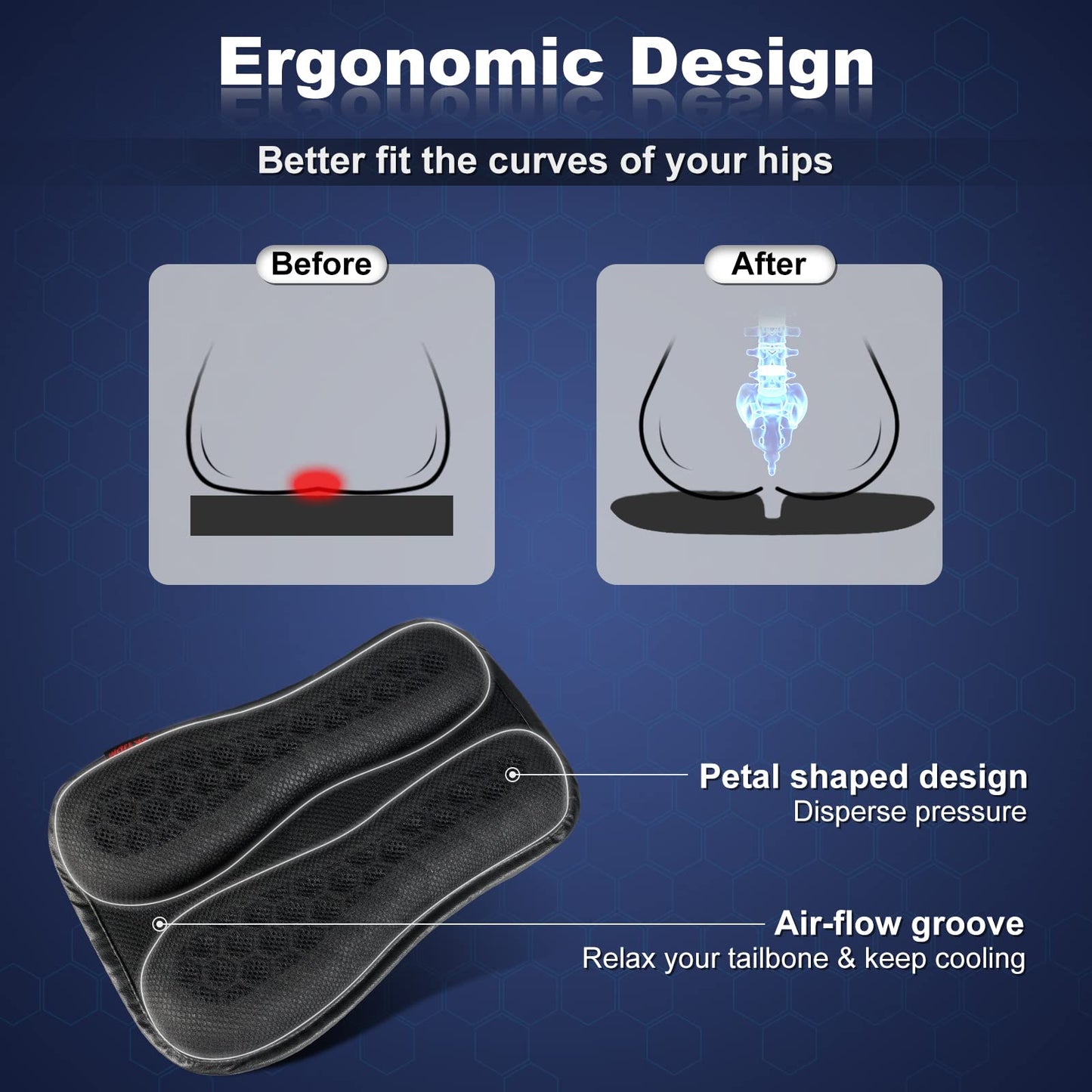 Foldable Motorcycle Gel Seat Cushion, Large 3D-Honeycomb Structure Shock Absorption & Breathable Motorcycle Gel Seat Pad for Long Rides (L)