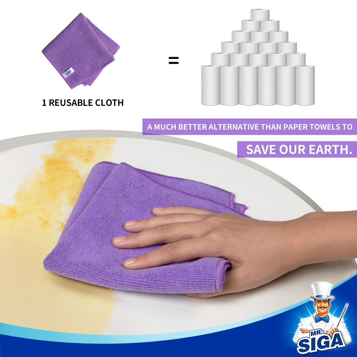 MR.SIGA Microfiber Cleaning Cloth,Pack of 12,Size:12.6" x 12.6"