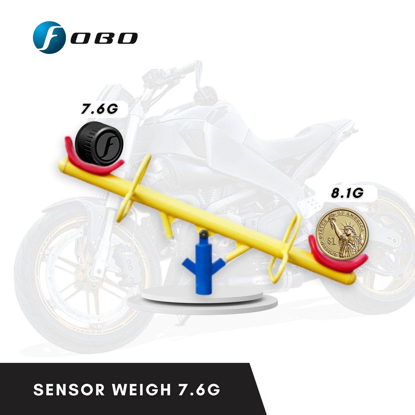 FOBO Bike 2 TPMS (Black) - Wireless Tire Pressure Monitoring System with Bluetooth 5.0 | Real-Time Tire Pressure Sensor | Easy DIY Installation for Motorcycle | Compatible with iOS & Android