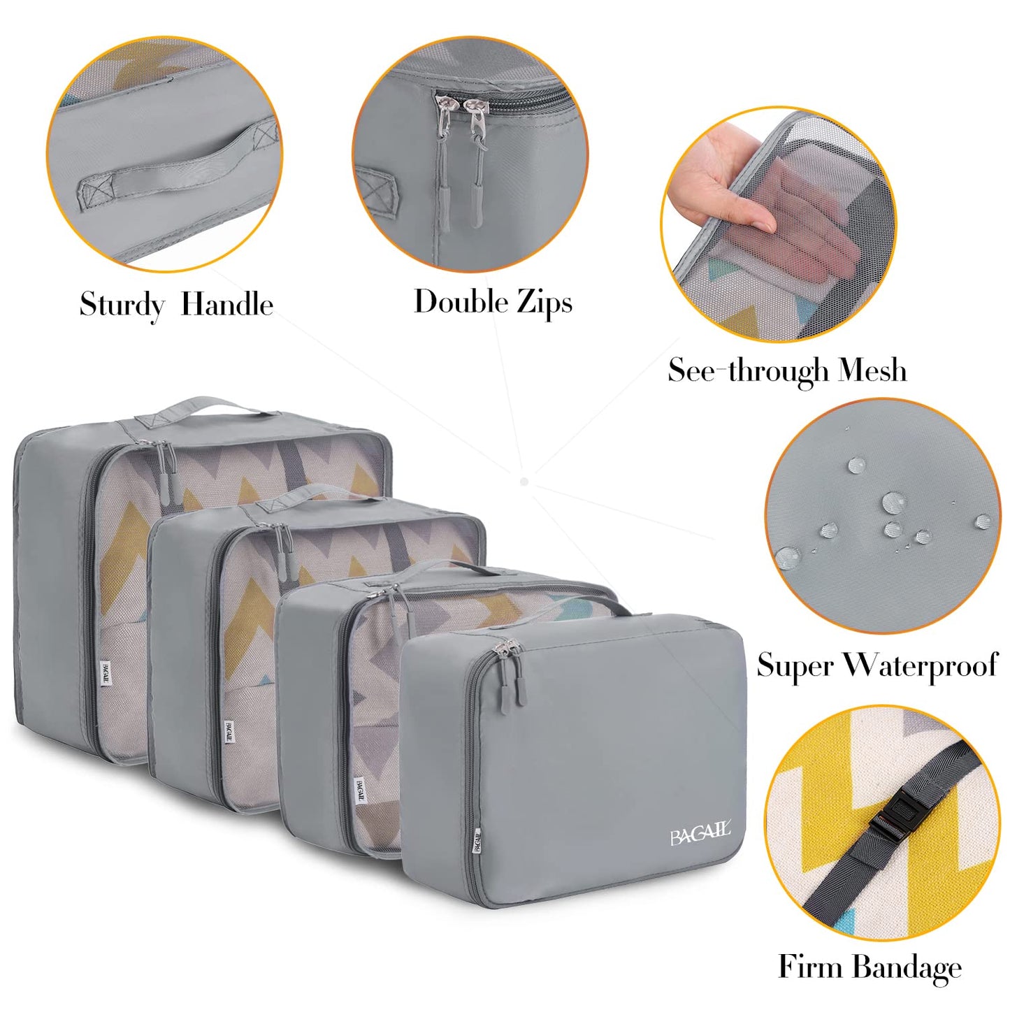 BAGAIL 8 Set Packing Cubes Luggage Packing Organizers for Travel Accessories-Jet Black