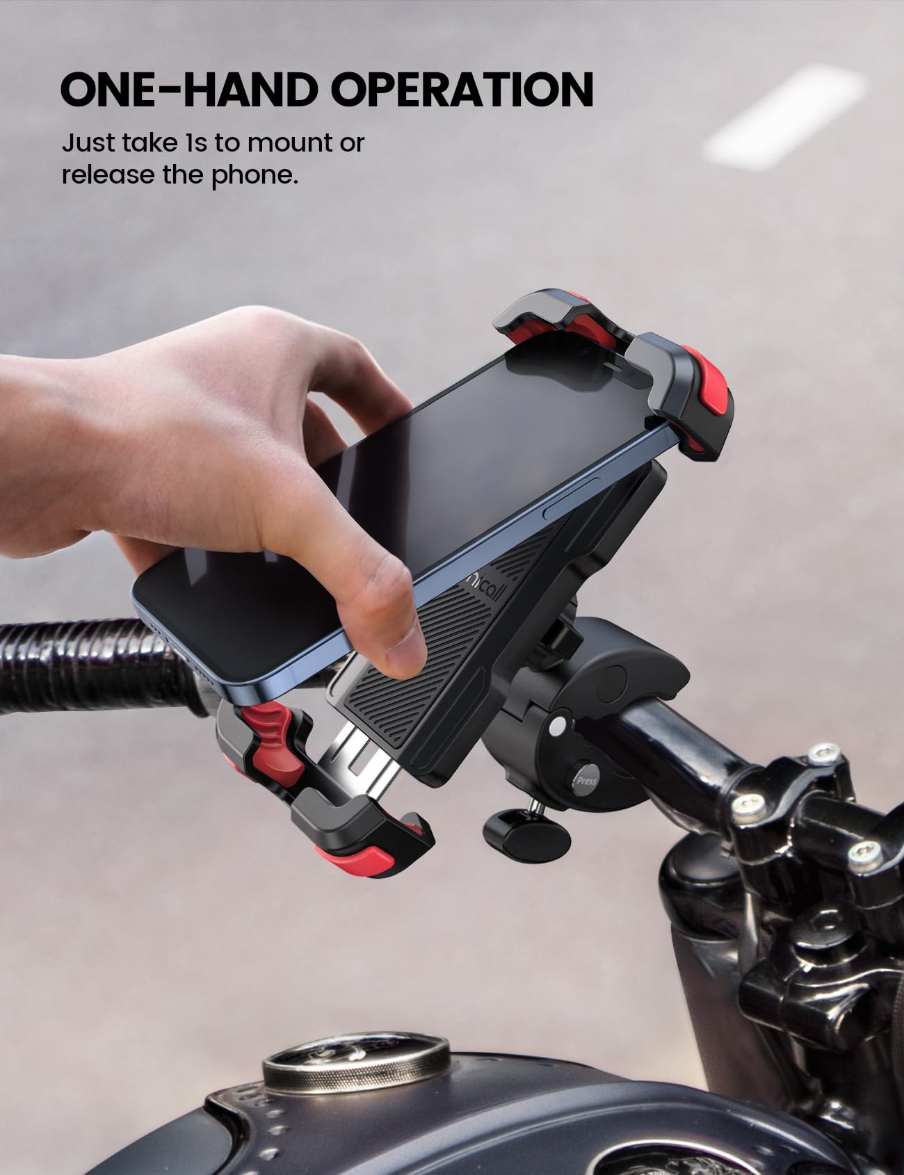 Lamicall Motorcycle Phone Mount, Bike Phone Holder - [Metal Lock] Upgrade Quick Install Bar Clip for Bicycle Scooter, Cell Phone Clamp Gifts for iPhone 17 16 15 Pro Max, Galaxy, 4.7-6.8" Phones