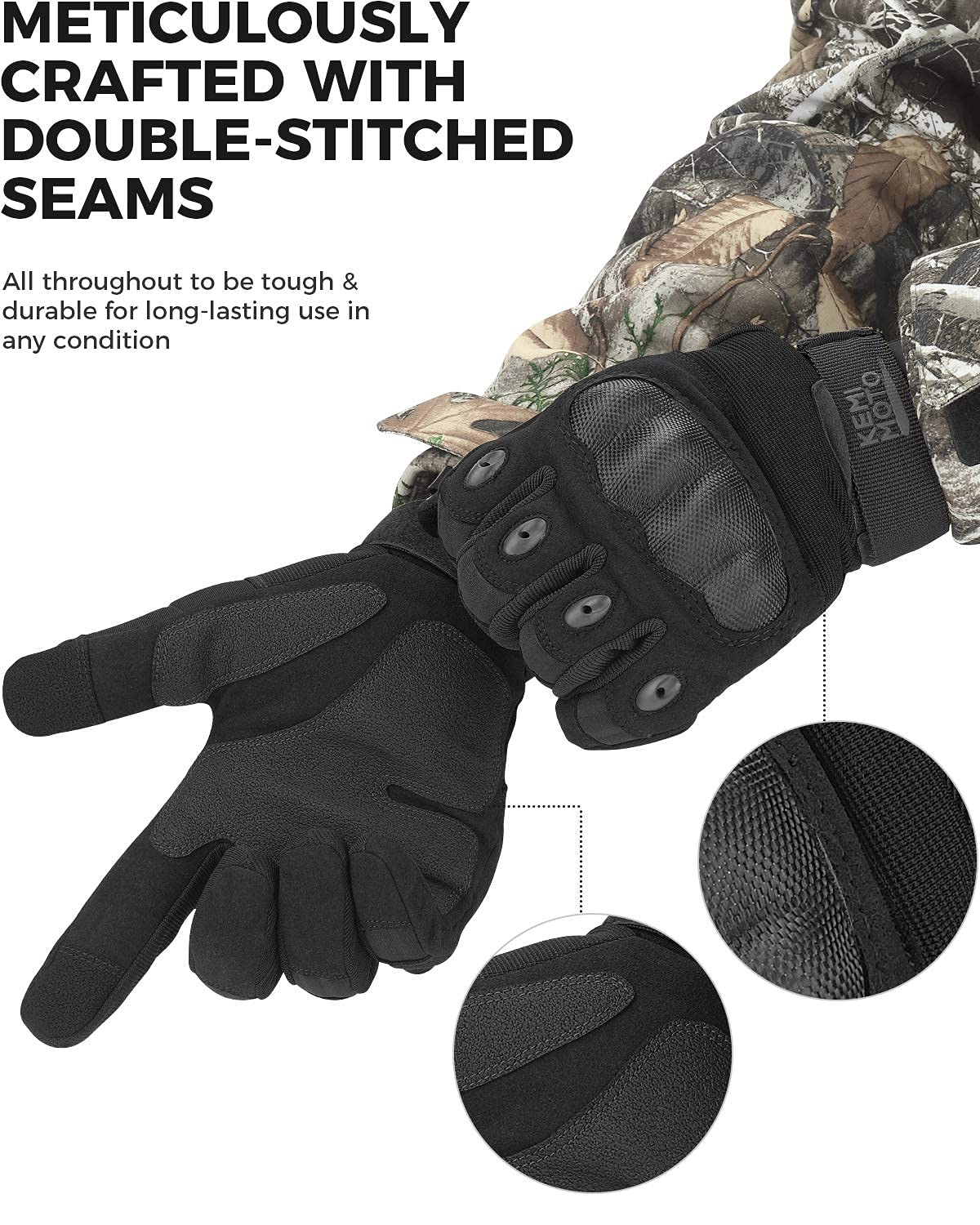 KEMIMOTO Tactical Gloves for Men, Touchscreen Motorcycle Gloves with Hard Shell & Palm Padding for Sports Motorcycle Cycling Tactical Airsoft Paintball Hunting Hiking Camping Climbing