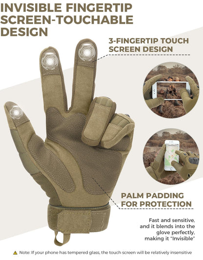 KEMIMOTO Tactical Gloves for Men, Touchscreen Motorcycle Gloves with Hard Shell & Palm Padding for Sports Motorcycle Cycling Tactical Airsoft Paintball Hunting Hiking Camping Climbing