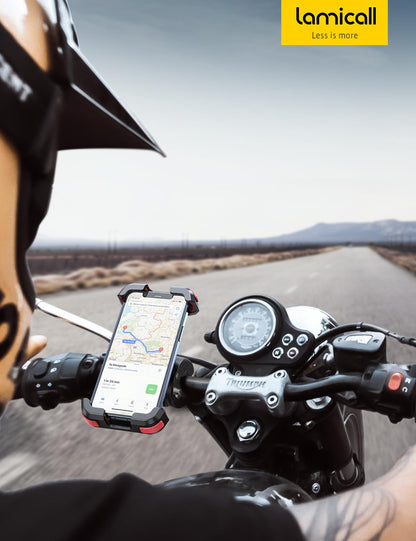 Lamicall Motorcycle Phone Mount, Bike Phone Holder - [Metal Lock] Upgrade Quick Install Bar Clip for Bicycle Scooter, Cell Phone Clamp Gifts for iPhone 17 16 15 Pro Max, Galaxy, 4.7-6.8" Phones