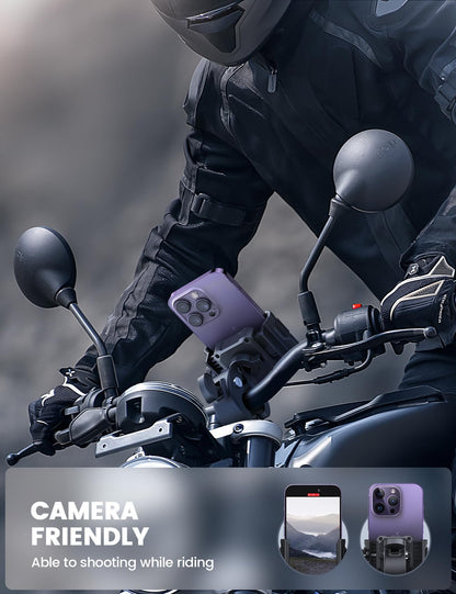 Lamicall Motorcycle Phone Mount Holder - [Camera Friendly] [1s Lock] Bike Phone Holder Handlebar Clamp, Bicycle Scooter Phone Clip, Gifts for iPhone 17, 16, 15 Pro Max, Galaxy S25 Ultra, 4.7-7" Phones