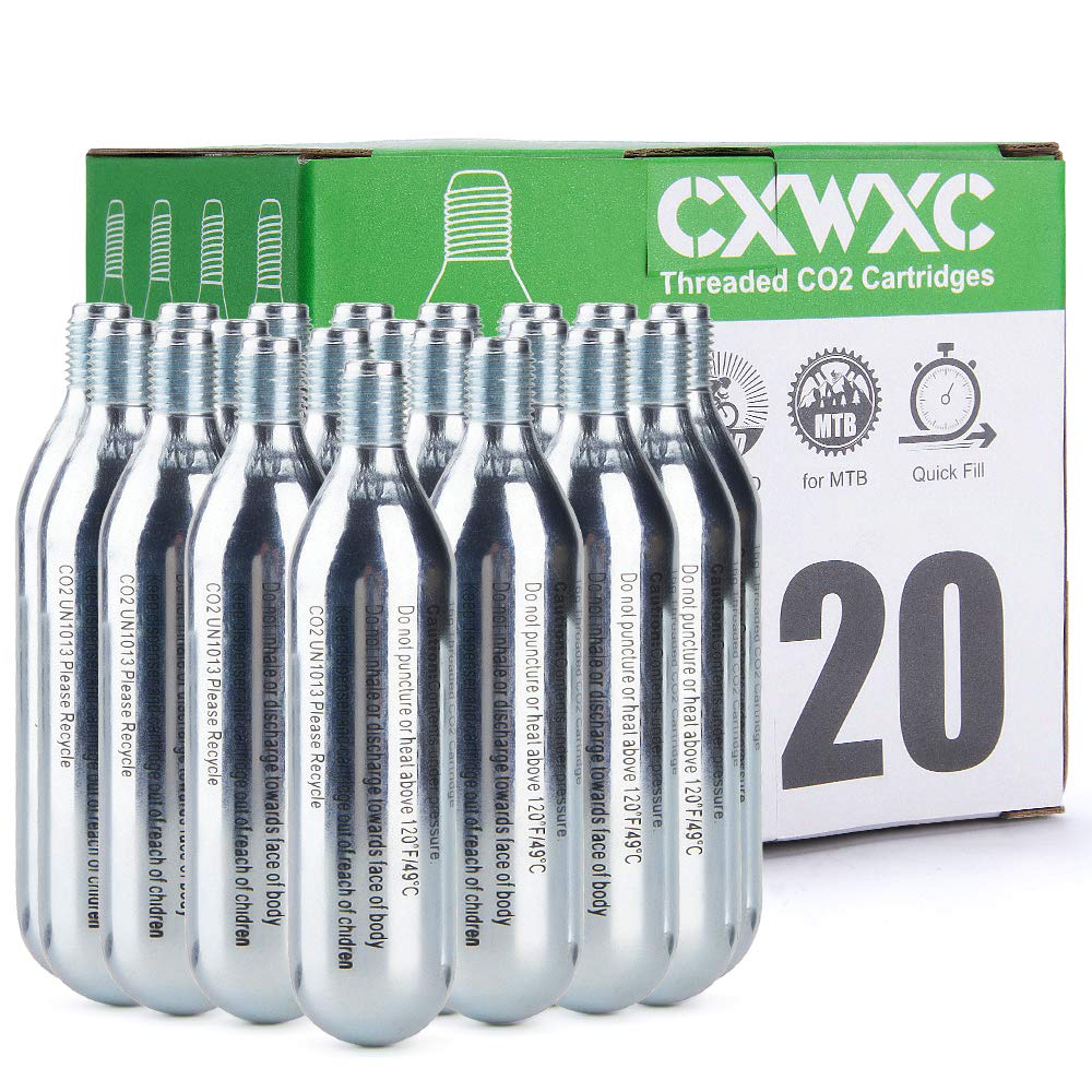 CXWXC 16g / 25g Threaded CO2 Cartridges or CO2 Inflator for Bike Tires - Cartridge for CO2 Inflator with Threaded Connection, CO2 Pump for Road and Mountain Bikes