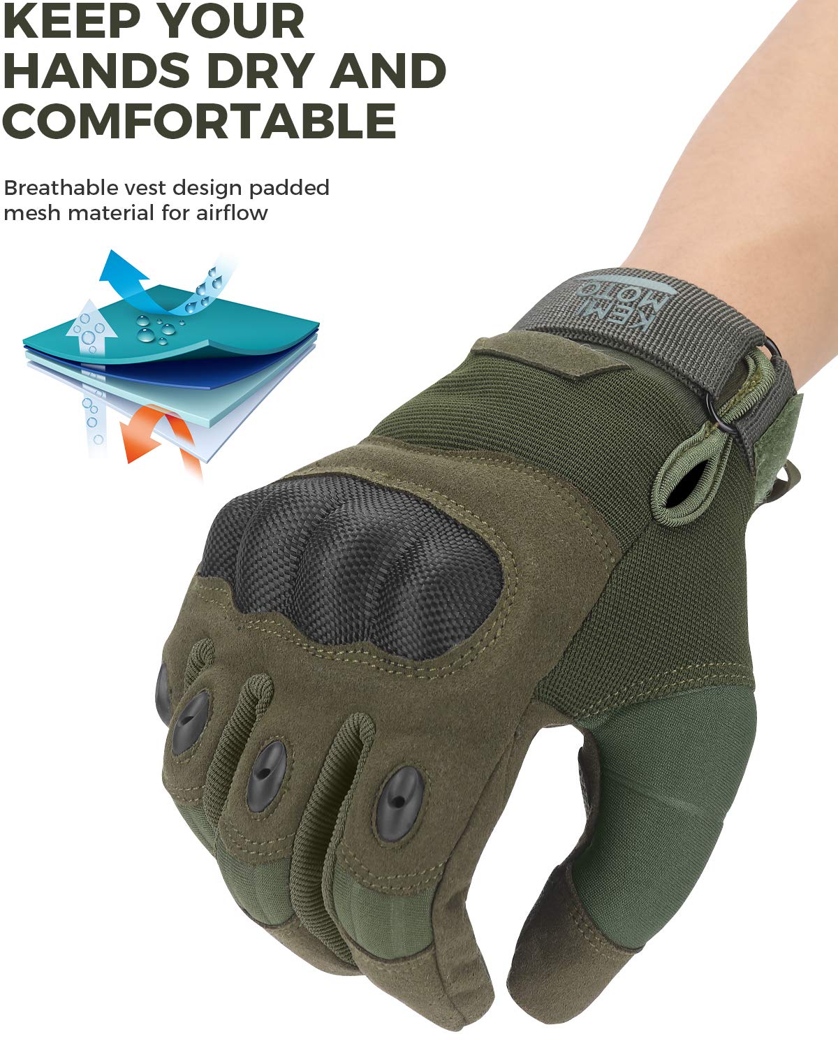 KEMIMOTO Tactical Gloves for Men, Touchscreen Motorcycle Gloves with Hard Shell & Palm Padding for Sports Motorcycle Cycling Tactical Airsoft Paintball Hunting Hiking Camping Climbing