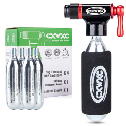 CO2 Inflator Kit with 16g/ 25g CO2 Cartridges - Presta & Schrader Valve Compatible - CO2 Bike Pump for Road and Mountain Bikes