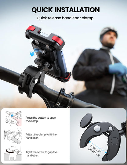 Lamicall Motorcycle Phone Mount, Bike Phone Holder - [Metal Lock] Upgrade Quick Install Bar Clip for Bicycle Scooter, Cell Phone Clamp Gifts for iPhone 17 16 15 Pro Max, Galaxy, 4.7-6.8" Phones