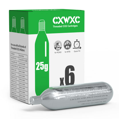 CXWXC 16g / 25g Threaded CO2 Cartridges or CO2 Inflator for Bike Tires - Cartridge for CO2 Inflator with Threaded Connection, CO2 Pump for Road and Mountain Bikes