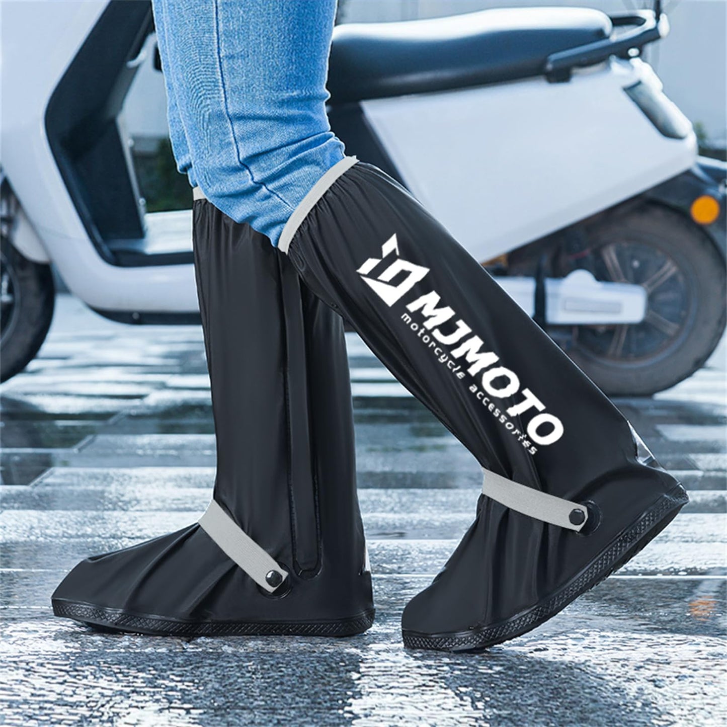 Waterproof Motorcycle Boot Covers, Heavy Duty Rain Overshoes with Non-Slip Rubber Sole (Large)