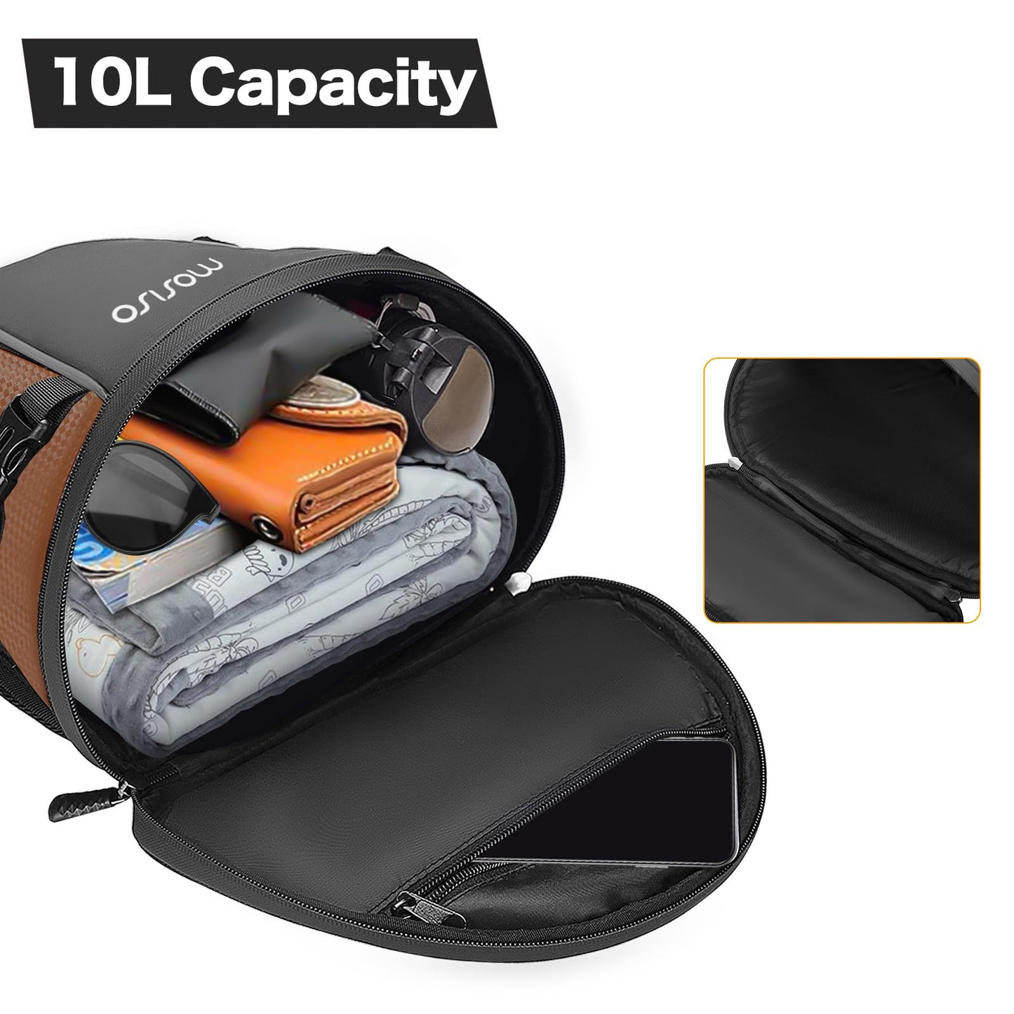 MOSISO Motorcycle Tail Bag Multifunctional Waterproof Polyester Storage Saddle Bag, 10L Outdoor Sports Motorbike Rear Seat Light Tank Handbag Tool Carry Pouch with Shoulder Strap, Black