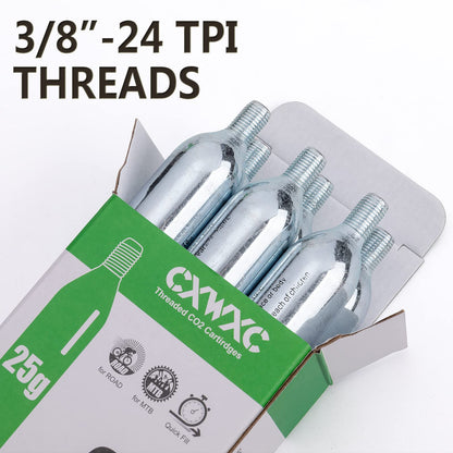 CXWXC 16g / 25g Threaded CO2 Cartridges or CO2 Inflator for Bike Tires - Cartridge for CO2 Inflator with Threaded Connection, CO2 Pump for Road and Mountain Bikes
