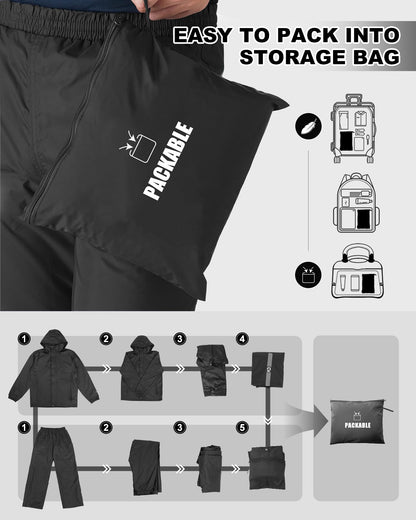 Outdoor Ventures Packable Rain Suit for Men Lightweight Waterproof Breathable Rain Gear for golf Rain Jacket Pants