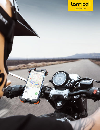 Lamicall Motorcycle Phone Mount, Bike Phone Holder - [Metal Lock] Upgrade Quick Install Bar Clip for Bicycle Scooter, Cell Phone Clamp Gifts for iPhone 17 16 15 Pro Max, Galaxy, 4.7-6.8" Phones