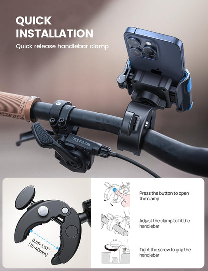 Lamicall Motorcycle Phone Mount Holder - [Camera Friendly] [1s Lock] Bike Phone Holder Handlebar Clamp, Bicycle Scooter Phone Clip, Gifts for iPhone 17, 16, 15 Pro Max, Galaxy S25 Ultra, 4.7-7" Phones