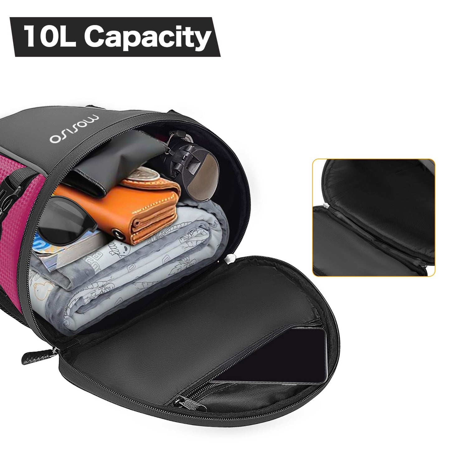 MOSISO Motorcycle Tail Bag Multifunctional Waterproof Polyester Storage Saddle Bag, 10L Outdoor Sports Motorbike Rear Seat Light Tank Handbag Tool Carry Pouch with Shoulder Strap, Black