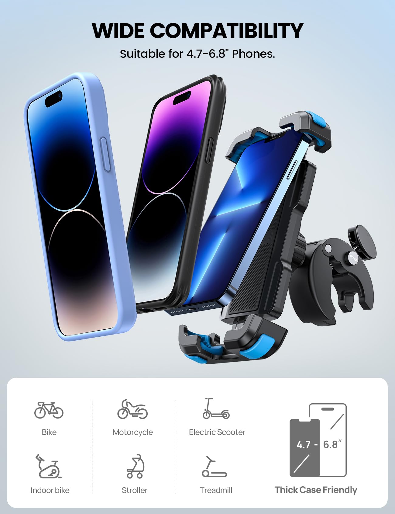 Lamicall Motorcycle Phone Mount, Bike Phone Holder - [Metal Lock] Upgrade Quick Install Bar Clip for Bicycle Scooter, Cell Phone Clamp Gifts for iPhone 17 16 15 Pro Max, Galaxy, 4.7-6.8" Phones