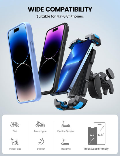 Lamicall Motorcycle Phone Mount, Bike Phone Holder - [Metal Lock] Upgrade Quick Install Bar Clip for Bicycle Scooter, Cell Phone Clamp Gifts for iPhone 17 16 15 Pro Max, Galaxy, 4.7-6.8" Phones