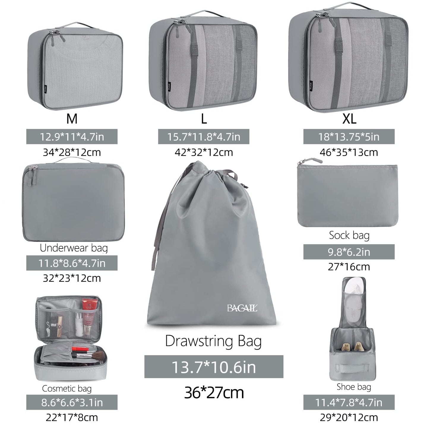 BAGAIL 8 Set Packing Cubes Luggage Packing Organizers for Travel Accessories-Jet Black