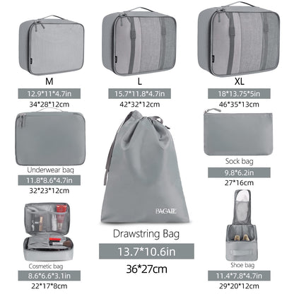 BAGAIL 8 Set Packing Cubes Luggage Packing Organizers for Travel Accessories-Jet Black