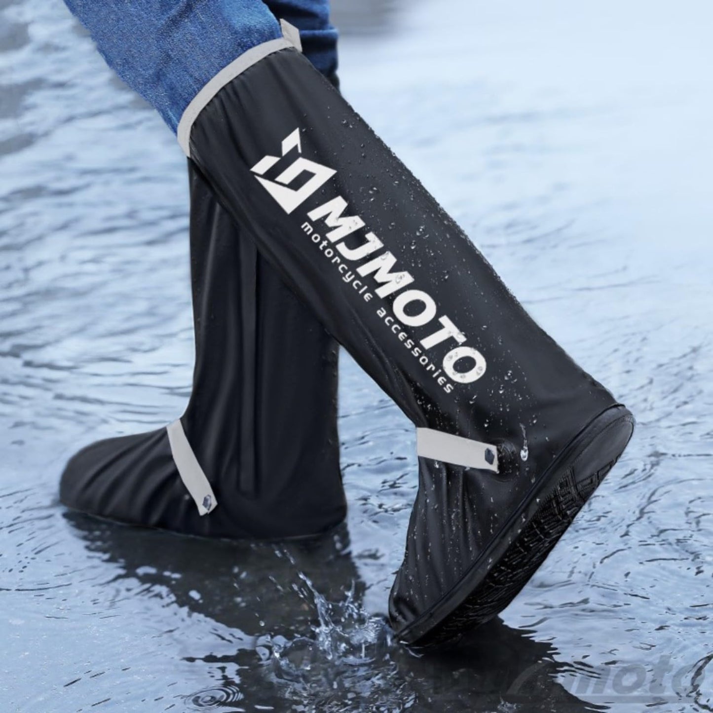 Waterproof Motorcycle Boot Covers, Heavy Duty Rain Overshoes with Non-Slip Rubber Sole (Large)