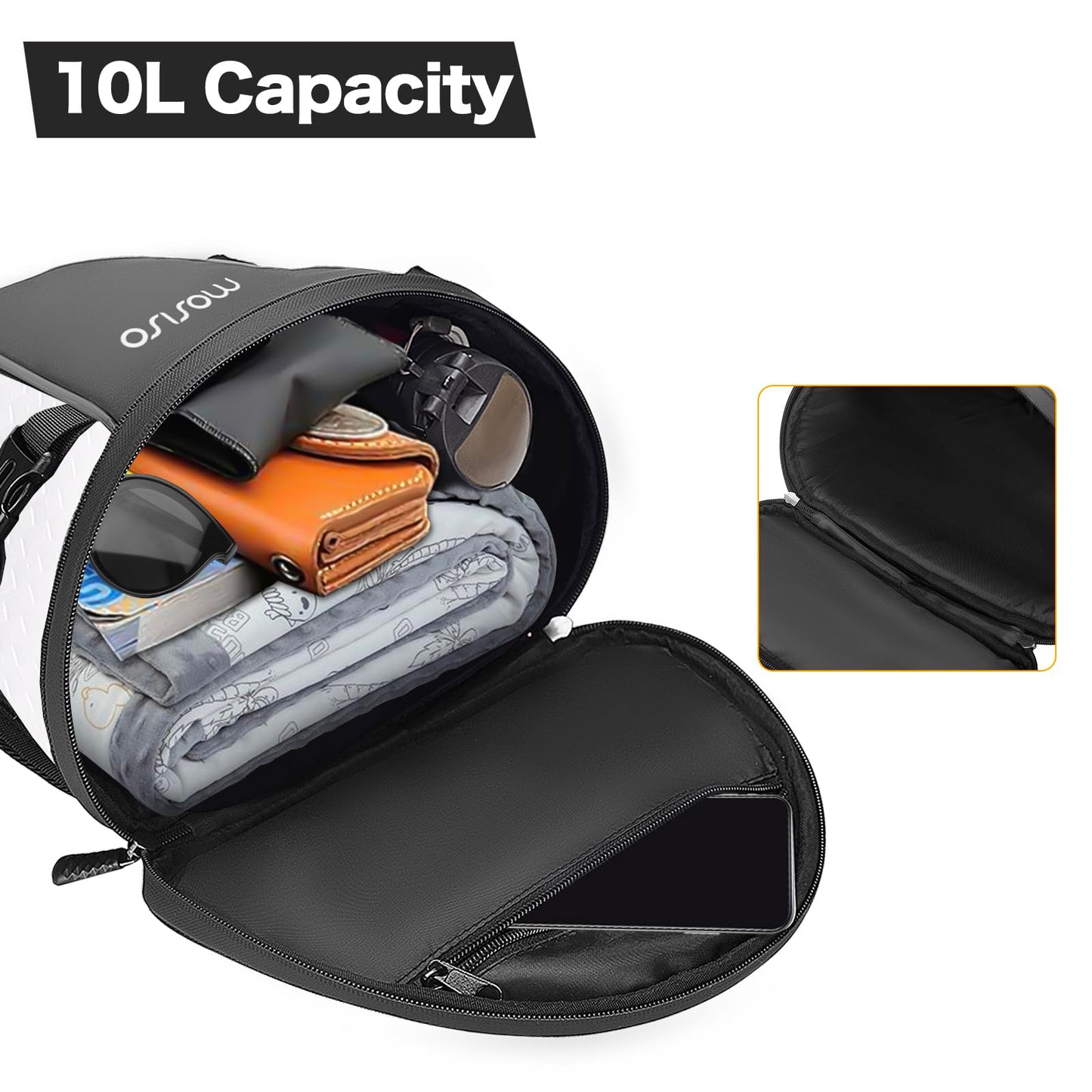 MOSISO Motorcycle Tail Bag Multifunctional Waterproof Polyester Storage Saddle Bag, 10L Outdoor Sports Motorbike Rear Seat Light Tank Handbag Tool Carry Pouch with Shoulder Strap, Black