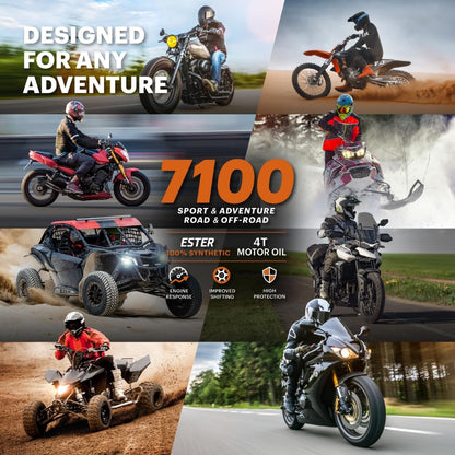 Motul 7100 4T 10W-40 Full Synthetic Motorcycle Oil - Ester Technology - API SP JASO MA2 Wet Clutch Safe - Engine and Gearbox Protection for Street Sport Adventure 4L
