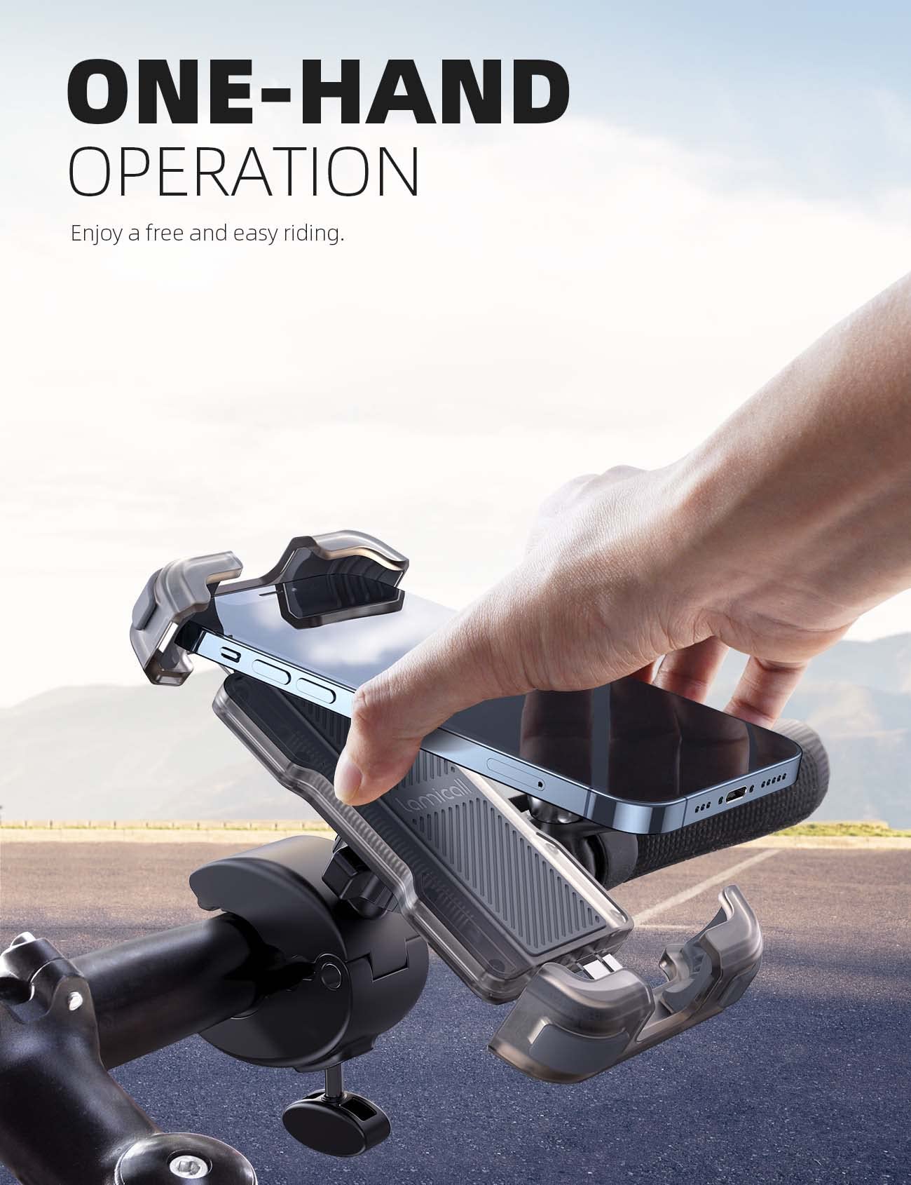 Lamicall Motorcycle Phone Mount, Bike Phone Holder - [Metal Lock] Upgrade Quick Install Bar Clip for Bicycle Scooter, Cell Phone Clamp Gifts for iPhone 17 16 15 Pro Max, Galaxy, 4.7-6.8" Phones