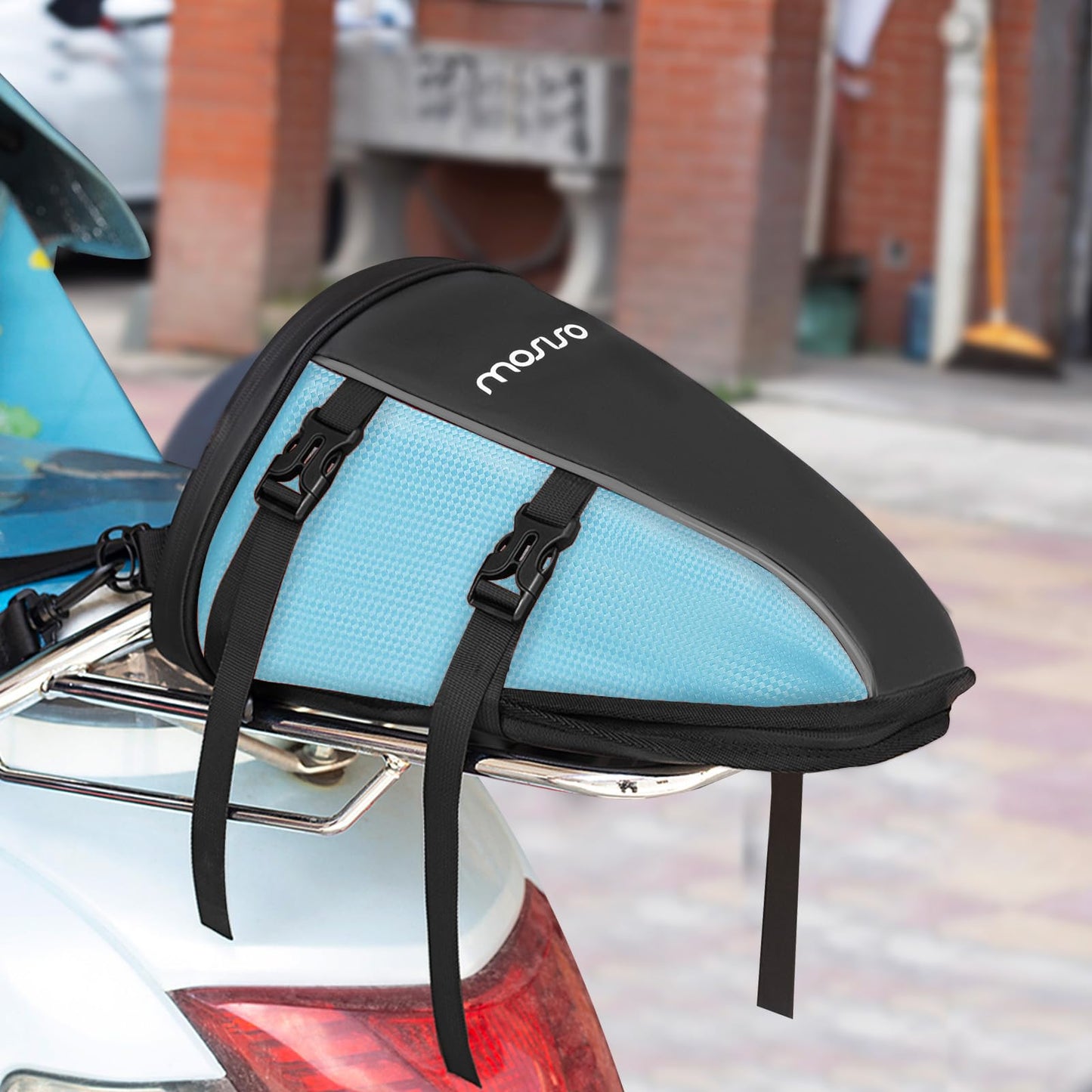 MOSISO Motorcycle Tail Bag Multifunctional Waterproof Polyester Storage Saddle Bag, 10L Outdoor Sports Motorbike Rear Seat Light Tank Handbag Tool Carry Pouch with Shoulder Strap, Black