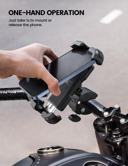 Lamicall Motorcycle Phone Mount, Bike Phone Holder - [Metal Lock] Upgrade Quick Install Bar Clip for Bicycle Scooter, Cell Phone Clamp Gifts for iPhone 17 16 15 Pro Max, Galaxy, 4.7-6.8" Phones