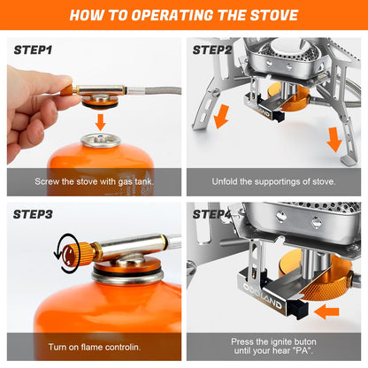 Odoland 3500W/6800W Windproof Camp Stove Camping Gas Stove with Fuel Canister Adapter, Piezo Ignition, Carry Case, Portable Collapsible Stove Burner for Outdoor Backpacking Hiking and Picnic